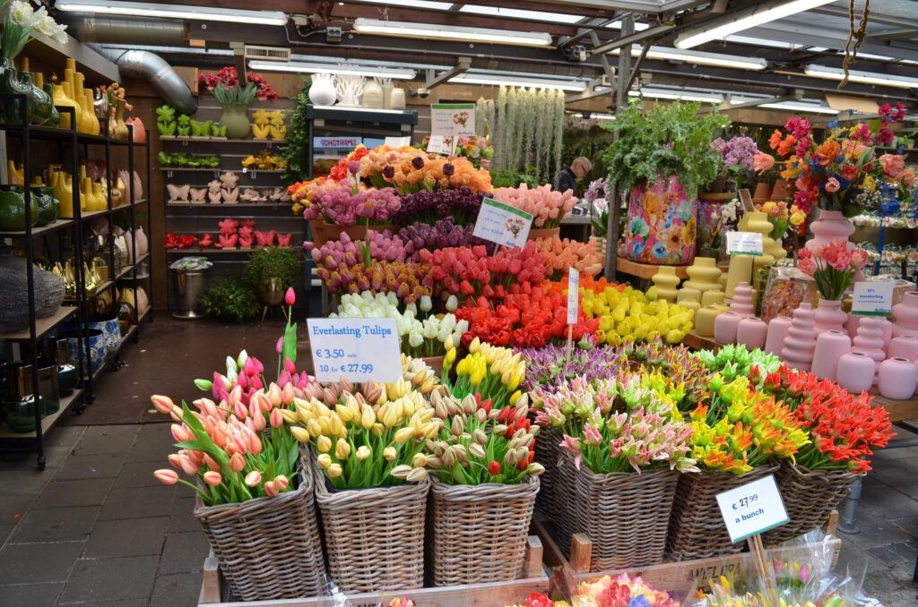 imagen del mercado de las flores en Ámsterdam